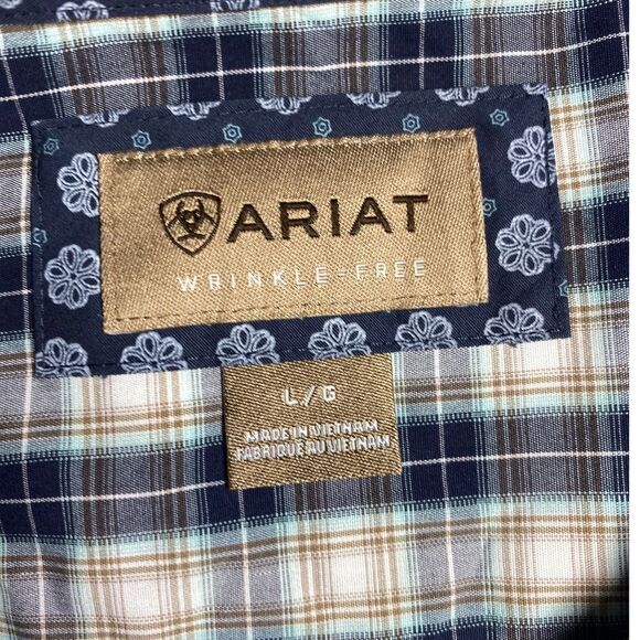 Ariat Men's Plaid Button-Down Shirt with Floral Contrast Cuffs Western Casual - Picture 7 of 9